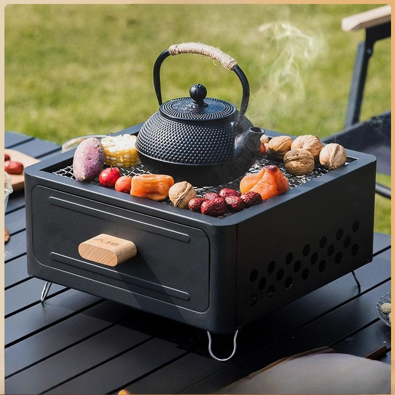 Outdoor Camping Grill - Portable Charcoal BBQ Grill Square Enclosure
