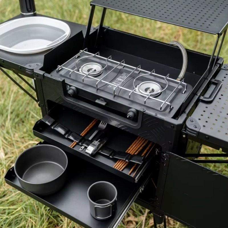 Outdoor Camping Kitchen With Sink - All-In-One Foldable Outdoor Camping Kitchen Station