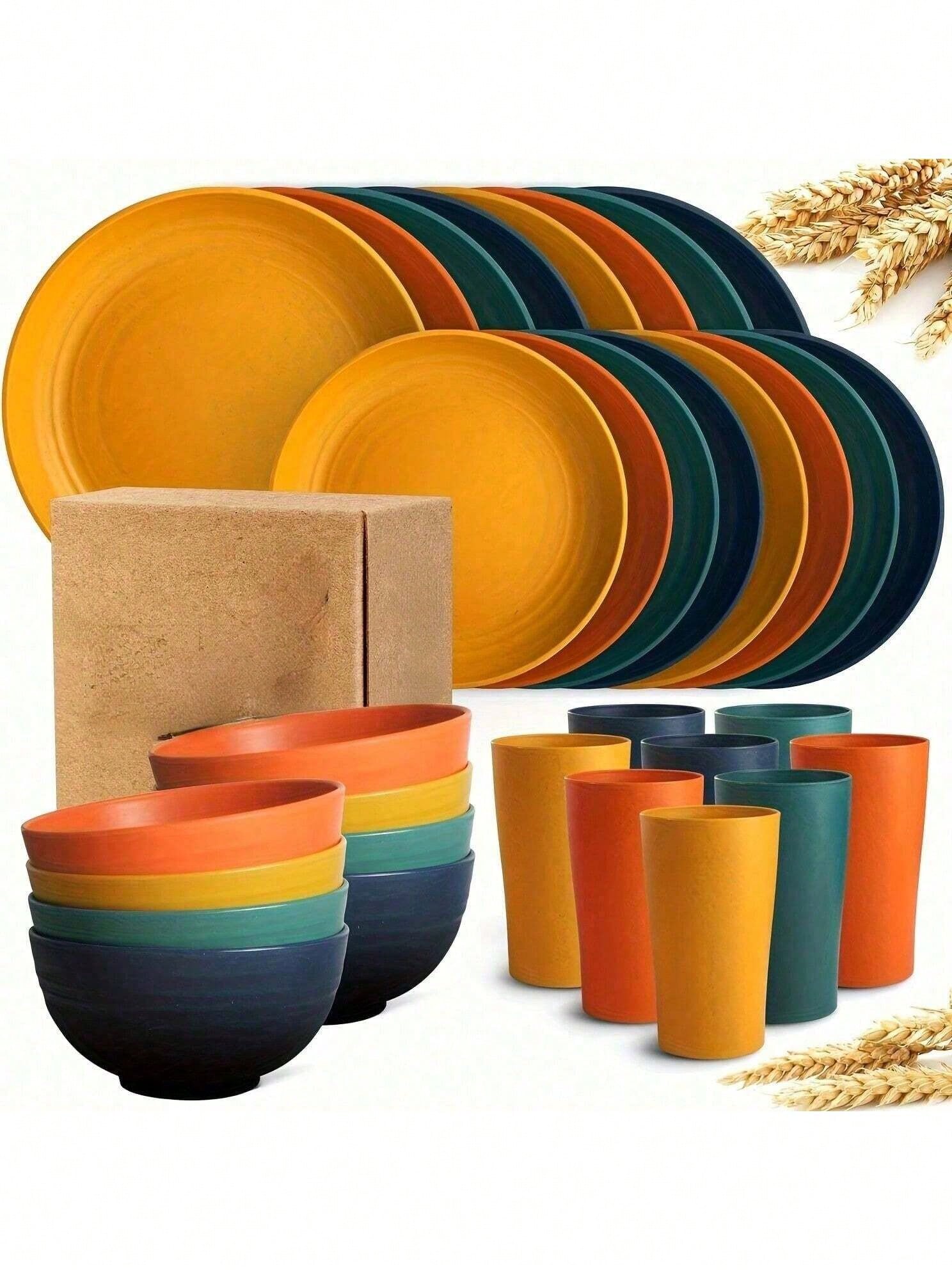Kitchen Outdoor Camping - 16 Piece Kitchen Wheat Straw Dinnerware