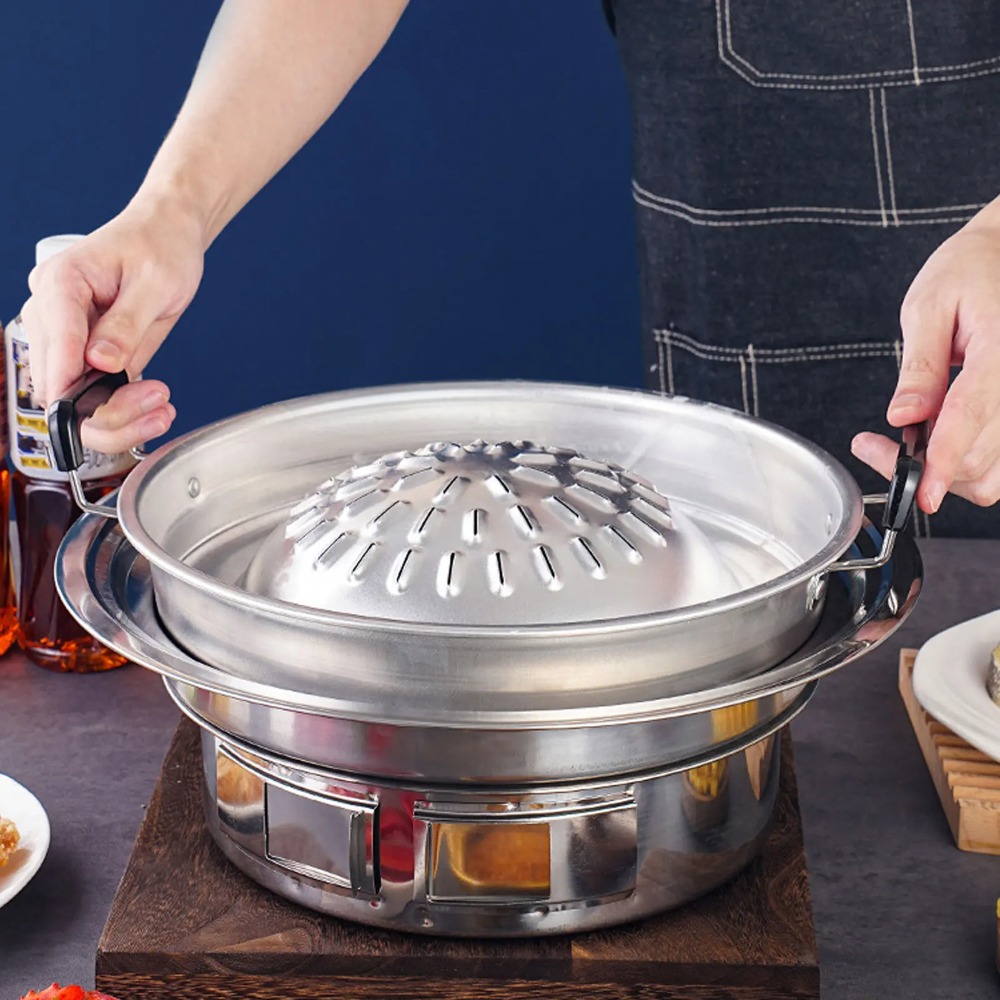 2 in 1 Hot Pot Grill Pan Non S - Kitchen Outdoor Camping ulasan dan harga