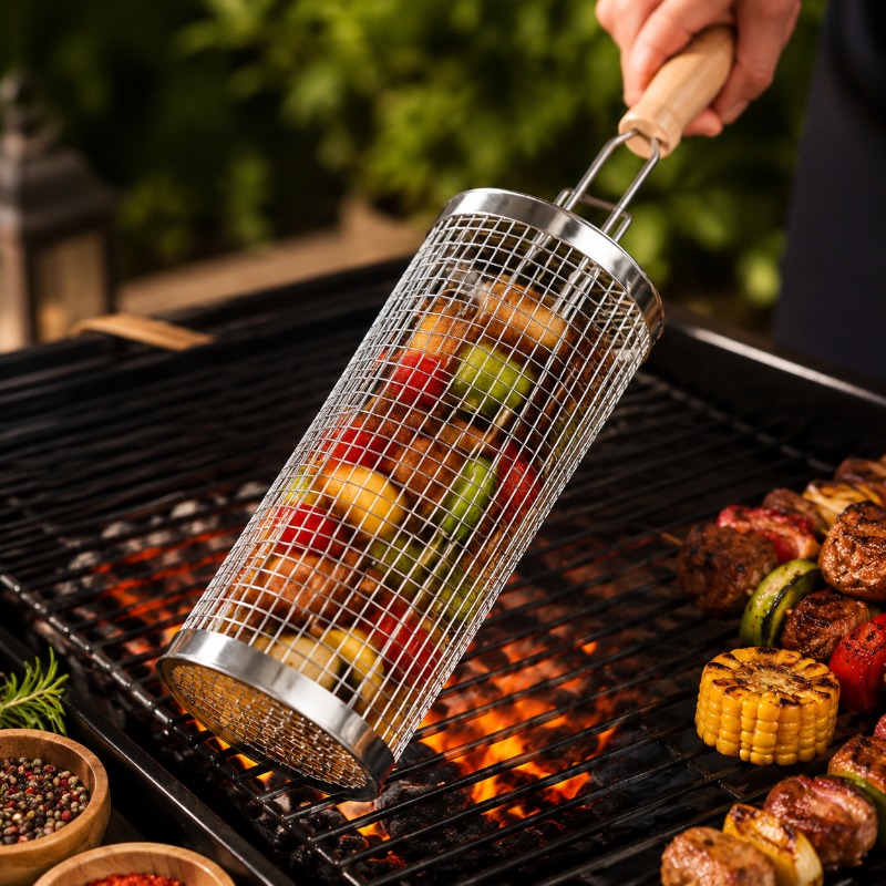 Round Barbecue Grill Basket Se - Outdoor Camping Grill ulasan dan harga